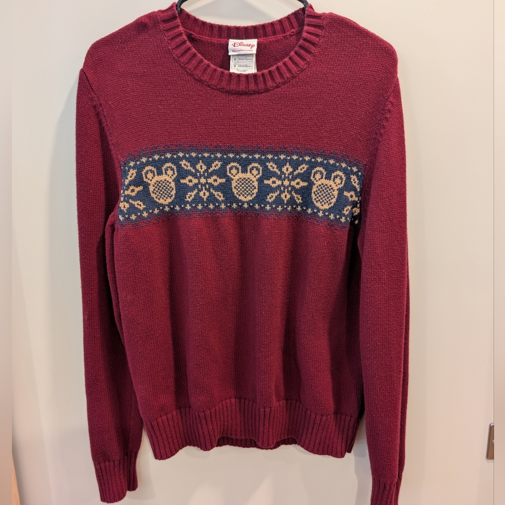 Rare Disney Classic Mickey Knit Sweater Maroon & Navy Size M